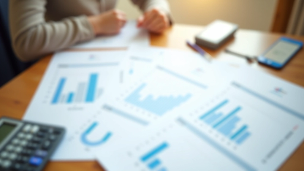 Gros plan sur un document financier avec des graphiques de marché et une calculatrice sur un bureau de travail